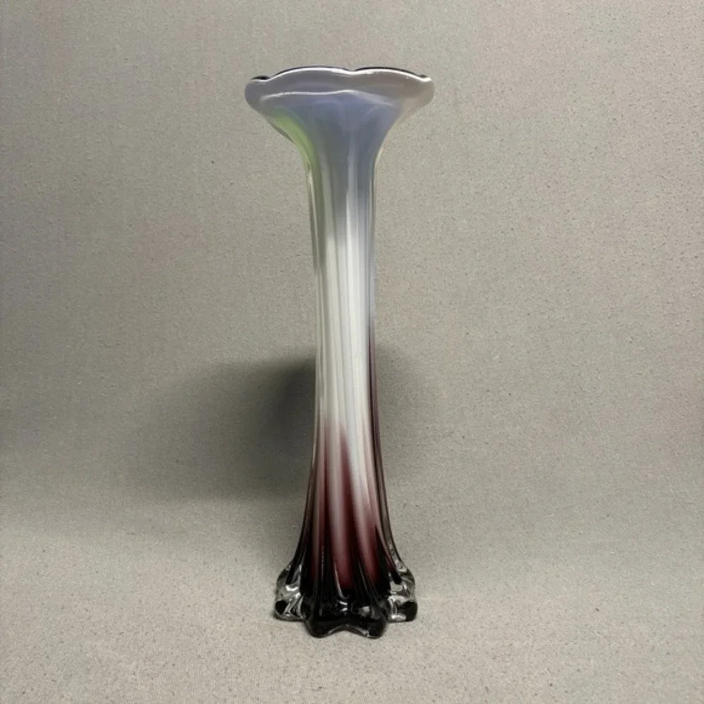 Art Glass Swirl Rim Vase 12in Multicolor Hand-Blown Style Home Decor‎